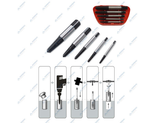 Набор экстракторов для поврежденных болтов 5 предметов (3-19 мм) Хорекс Авто HZ 24.1.061S — купить с доставкой и гарантией качества