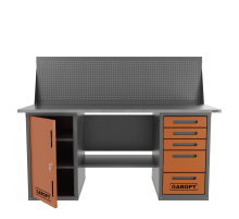 Верстак двухтумбовый дверь/5 ящиков с экраном Garopt оранжевый 1800*700